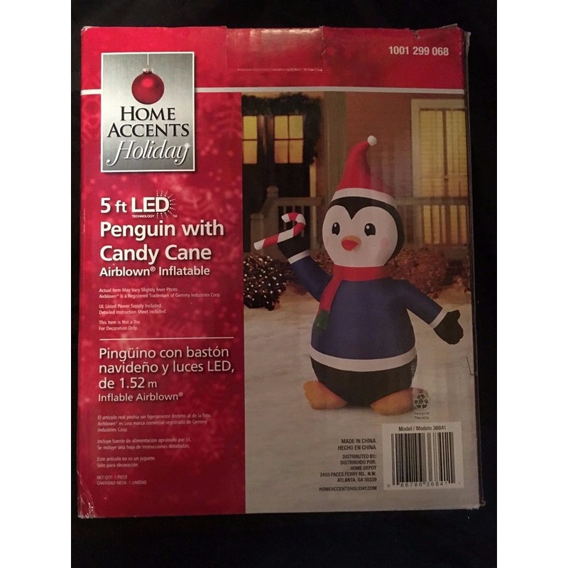 (Ship from USA) 5 LED Penguin w/ Candy Cane Yard