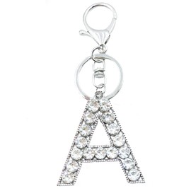 Xsclpomddy Alphabet Letter Key Ring Cute Key Ring Glitter Stones Silver Keychain for Bag Charm, N