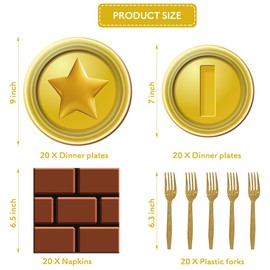 80Pcs Super Bros Birthday Tableware Kit for 20 Guests - Gold Super Bros Theme Party Supplies Pack Includes Plates, Napkins, Forks