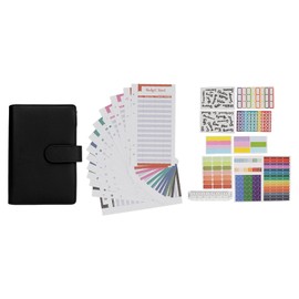 A6 Loose Leaf Notebook with Paper Detachable Leather Cover 6 Ring Binder Notebook with Stickers for Note Taking Writing Black Exquisite