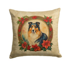 Caroline's Treasures DAC2347PW1414 Collie Christmas Flowers Throw Pillow Machine Washable, Indoor Outdoor Decorative Pillow for Couch, Bed or Patio, 14Hx14W