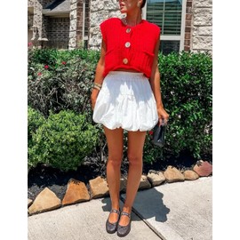 VATEAMI Women's Chunky Cropped Sweater Vest Sleeveless Button Down Trendy Cardigan Knit Crop Tops with Pockets (Red-L)