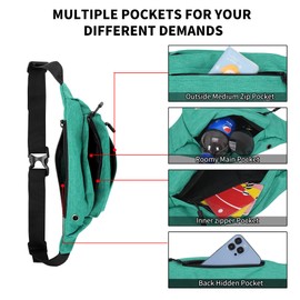 Bumbags Waist Fanny Pack Dog Walking Bum Bag with Adjustable Belt Bumbag for Travel Outdoor Sports Running Hiking Jogging Women Men (LightGreen)