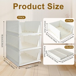 FHDUSRYO 7Pcs Large Stackable Wardrobe Storage Organizer, Foldable Storage Box Storage Drawers, Pull Out Closet Organizers Space-Saving Drawer for Bedroom Wardrobe Bathroom (34 x 43 x 19cm, L)