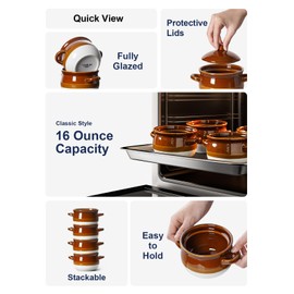 LE TAUCI French Onion Soup Bowls with Lids, 16 oz Ceramic Soup Crocks with Handles, Oven/Microwave/Dishwasher Safe, Set of 4 – From Oven to Table for French Onion, Chili, Pot Pies