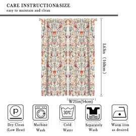 XBDDZSW Boho William Morris Curtains Retro Bird Elegant Animal Pattern Printed Curtains Bedroom Living Room Kitchen Privacy Curtains 2 Panels 42x63in Blackout