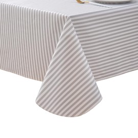 Pioggia Vinyl Tablecloth with Flannel Backed Waterproof Oil-Proof PVC Table Cloth Stain-Resistant Wipeable Easy Care Table Cover for Indoor and Outdoor (Gray Stripe, 60 x 102 Inch Rectangle)