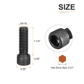 DTGN 3/8-16x1-1/4" (DxH) Hex Socket Screw - Pack of 10 - Good for Furniture Fixings - Full Thread 12.9 Carbon Steel Round Head Hex Screws - Black