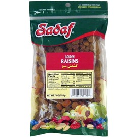 Sadaf Golden Raisins - Golden Sultanas for Cooking and Food Flavoring - Middle Eastern Cuisine - 7 Oz Resealable Bag