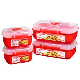 Sistema Microwave Food Storage Containers with Steam Release Vent, Dishwasher Safe Red