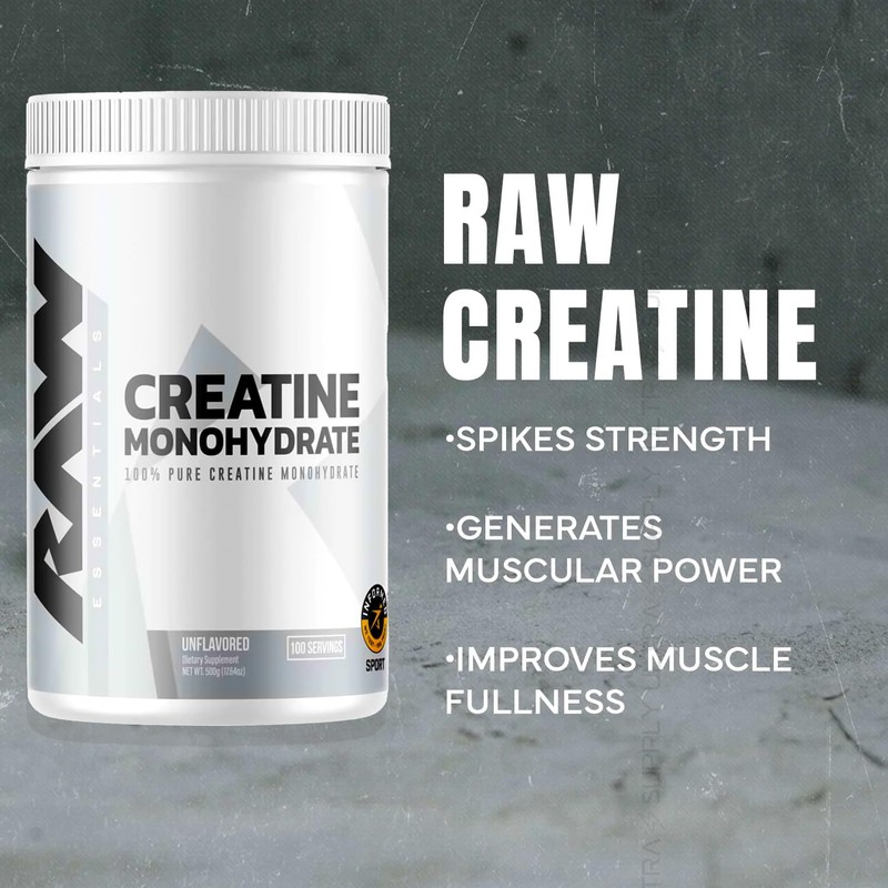 Raw Creatine Monohydrate Powder, 100 Servings, Unflavored, 510g – Micronized