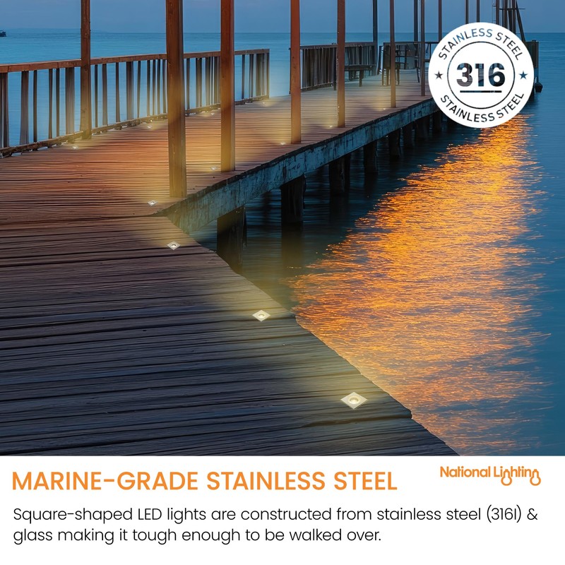Pillar IP65 Marine Grade Stainless Steel GU10 Square Outdoor Decking