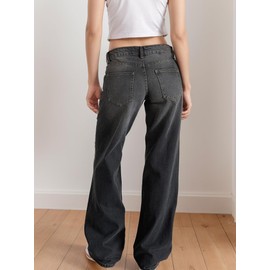Low Rise Baggy Jeans for Women Y2K Low Waisted Straight Leg Trendy Bootcut Jeans Teen Girls Casual Loose Fit Boyfriend Jeans Grey