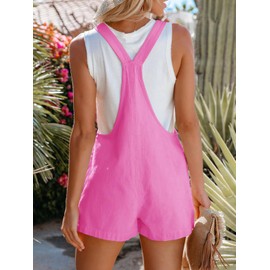 Aoudery Women's Summer Casual Sleeveless Rompers Loose Spaghetti Strap Shorts Overalls Jumpsuit with Pockets - Hot Pink M