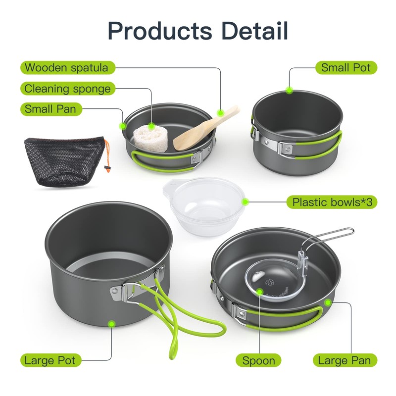 Lixada Camping Pot Set 11-Piece Camping Cookware Camping Tableware 2-3
