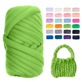 JeogYong Chunky Yarn for Hand Knitting, 0.55lb/10 Yards Giant Yarn Arm Knitting Yarn, Soft Tubular Yarn for Bags, Baskets, Pillows, Pet Nests, DIY Crafts (Green)