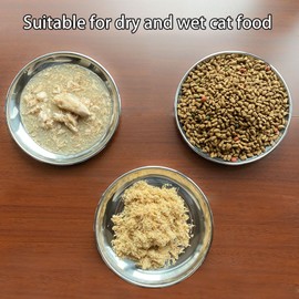RMNHPTK Cat Food Dishes, Stainless Steel Cat Shallow Dish Relief Whisker Fatigue Cat Food Water Dish Pet Dishes with Non-Slip Mats Basic Metal Dish for Cat Kitten (4 PCS, Large)