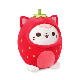 shownicer Plush Toy Cat Cuddly Toy Kawaii Cat Plush Cushion Toy Kitten Plush Throw Cushion Gift for Children Girls 3+ Years (Pink Strawberry Cat, 20 cm)