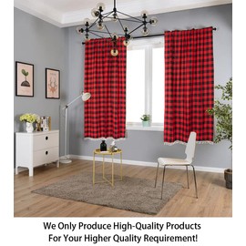 ShinyBeauty Rote und Schwarze Büffelkaro-Baumwollvorhänge 54 Zoll Karierter Kleiner kurzer Vorhang für Küche Polyester Karierte Vorhänge 2 Panels 54 "x 54" Bauernhausvorhänge Thanksgiving-Dekoration