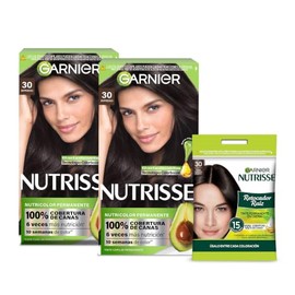 Kit Garnier Nutrisse Coloración Tono 30 Espresso + Retocador de Raíz 3.0, Tinte Permanente con 3 Aceites Nutritivos, 100% Cobertura de Canas y Resulta