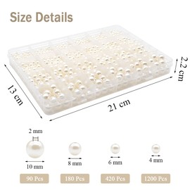 Dotilili White Pearl Beads 1890 Pcs, 4/6/8/10mm Imitation Pearls Plastic Loose Beads with Holes for Crafting Smooth Round Beads for Jewellery Making DIY Bracelet Necklace Earring Knitting Decorations