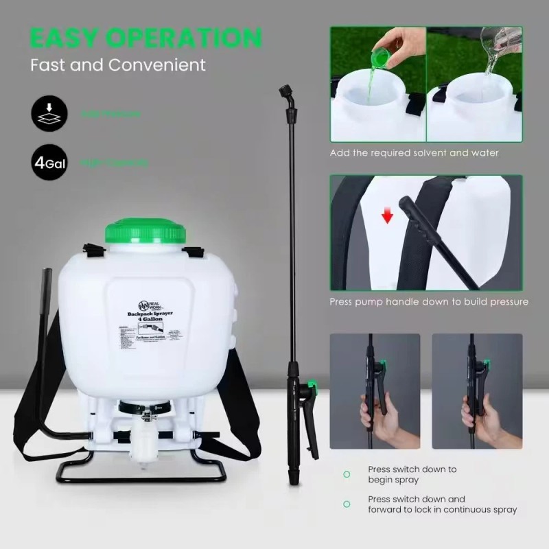 Unbranded 4-Gallon Backpack Sprayer with Padded Shoulder Strap for Pests