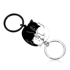 CheersLife Keyring Partner Keyring Couples Keyring I Love You Couple Key Ring Cat Puzzle Couple Friendship Keyring for Friend Him BFF, Black & White