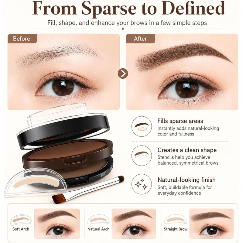 Kit Sello Cejas Doble Color Impermeable 3 Pares Plantillas 02