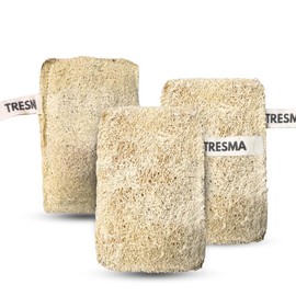 Natural Loofah Body Sponge, Plant-Based Exfoliating Scrubber for Men & Women, Rectangle Organic Loofahs for Deep Cleansing & Skin Smoothing (3 Pack)