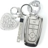 YIKECASE Key Fob Cover with Diamond Keychain for Women, Car Key Holder Compatible with Ford Explorer Fusion Edge Expedition F150 F250 F350 F450 F550 Maverick Mustang, 5 Buttons (Silver-Heart)