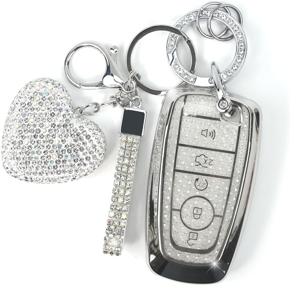 YIKECASE Key Fob Cover with Diamond Keychain for Women, Car