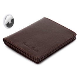 Jaimie Jacobs Slimstar AirTag Edition with Engraving Thin Wallet Large Coin Compartment Leather Slim Wallet Portrait Format, Saffiano Brown, Modern