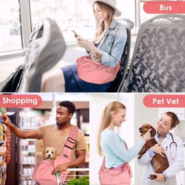 SlowTon Dog Carrier Sling - Hard Bottom Support Dog Carriers for Small Dogs with Adjustable Padded Shoudler Strap, Dog Purse for Puppy Cat Pet with Drawstring Opening Storage Zipper Pockets (Peach)