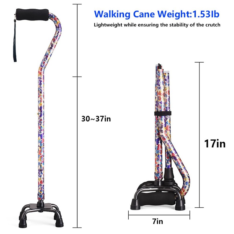 YOKABOZE Walking Cane for Women & Men, Folding Offset Quad