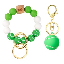 WEWAYSMILE Tennis Silicone Beaded Keychain Wristlet Key Ring Bracelet Suitable for Men and Women Wallets Backpacks Car Keys