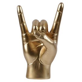 Elqater Rock Hand Gesture Statue Rock Music Art Craft Finger Sculpture for Rock Music Lover Study Room Decor, Gold R Hand