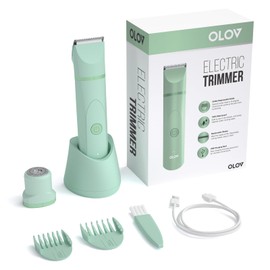 OLOV Electric Body Hair Trimmer - Groin Trimmer for Men - Bikini Trimmer Women - Wet/Dry Shaver Groomer, Replaceable Ceramic Blade Heads, USB Recharge Dock, Waterproof Hygiene Razor, Green