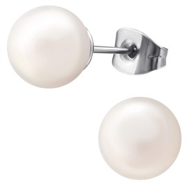 EYS JEWELRY Women's Pearl Earrings Stainless Steel 316L Surgical Steel 8 mm Pearl Stud Earrings, Stainless Steel, Pearl