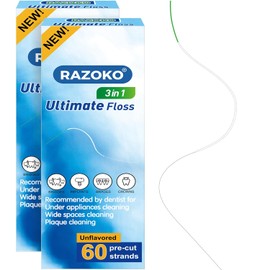 RAZOKO Zahnseide für Zahnspangen, 3-in-1 Super Floss Vorgeschnittene Stränge, 120 Stücke (2 Packungen)