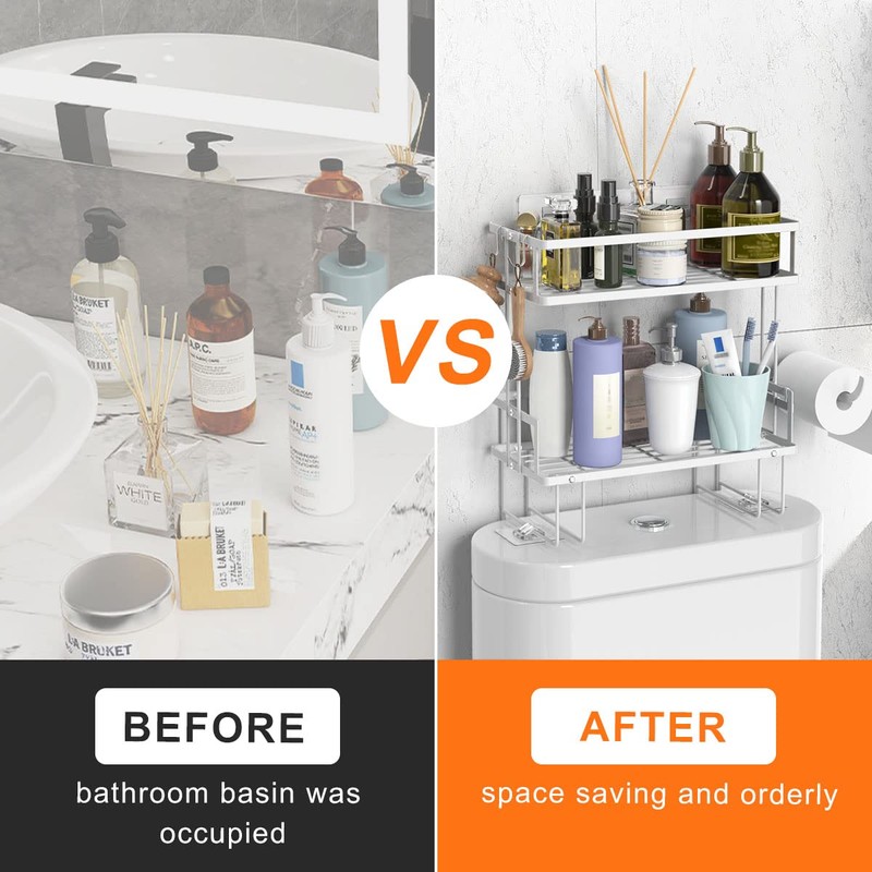 FLOLXNB Over The Toilet Storage Shelf, 2-Tier Bathroom Storage Organizer