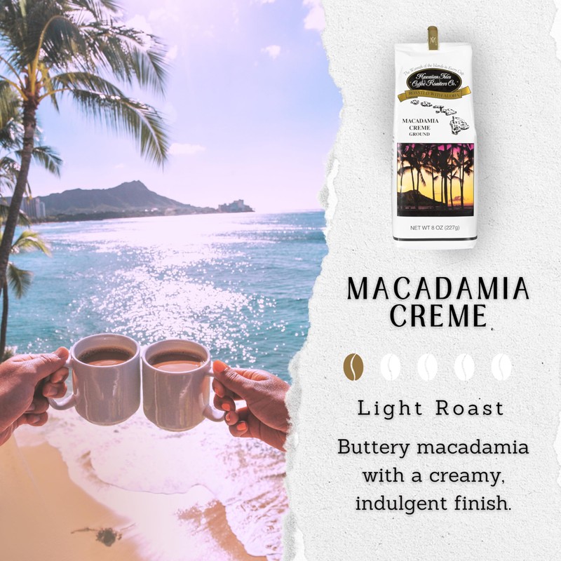 Hawaiian Isles Macadamia Creme Flavored, Light Roast Ground Coffee, Roasted