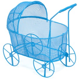 Adorable Baby Shower Centerpiece, Decorative Stroller Carriage Basket, Blue, 8-inch
