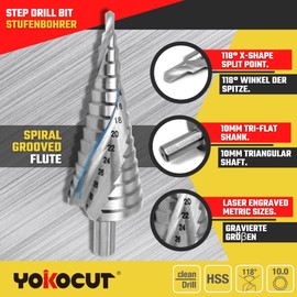 TurboLine Step Drill Bit Made of HSS Steel - [15 Steps | Diameter 4-32 mm] - Taper Drill, Peeling Drill, Metal, Hole Drill, Sheet Metal Drill, Plastic Drill, Step Drill for Metal, Metal Drill, Step