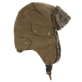 Winter Canvas Trapper Hat Russian Hat with Faux Fur for Women - SM/M Khaki