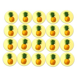 Novel Merk Pineapple Fruit Vinyl Stickers - 2” Round Individual Decals for Laptop, Water Bottle, Party Favors, & Decor - Adheres to Clean Surfaces Waterproof & Repositionable (20 Pack)