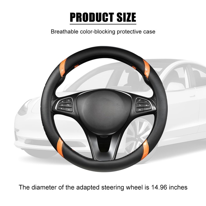 Sandfren Carbon Fiber Car Steering Wheel Cover, 15 Inch Breathable