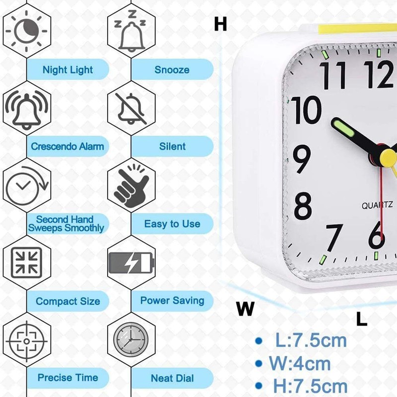 Night Light Small Alarm Clock | Silent Non-Ticking Quartz Clock