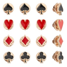 CHGCRAFT 16Pcs 4Styles Poker Playing Card Suits Alloy Enamel Pins Including Ace of Spades Clubs Diamonds King of Hearts for Backpack Clothes Decorations Party Anniversary
