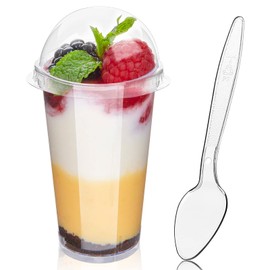 Zezzxu 3 oz Mini Dessert Cups with Lids and Spoons, 50 Pack Clear Plastic Dessert Shooter Cups Small Shot Glasses for Appetizers Parfaits Puddings Mousse