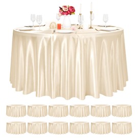 Pesonlook 12 Pack Champagne Round Tablecloth, 90 Inch Satin Fabric Tablecloth for Round Table, Wrinkle Resistant Washable TableCover Bright Silk TableClothes for Wedding Party Dining Table Banquet